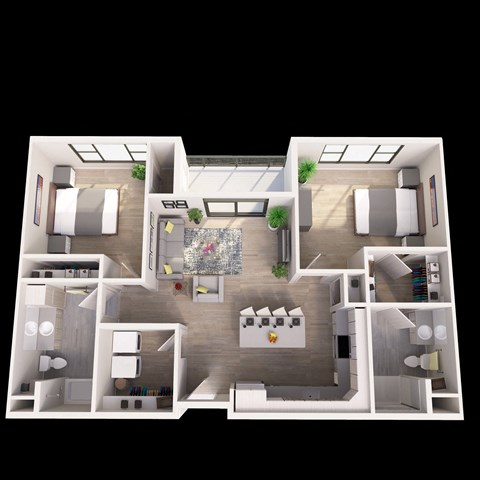 Floor plan for 2 beds, 2 baths, 1187 sqft